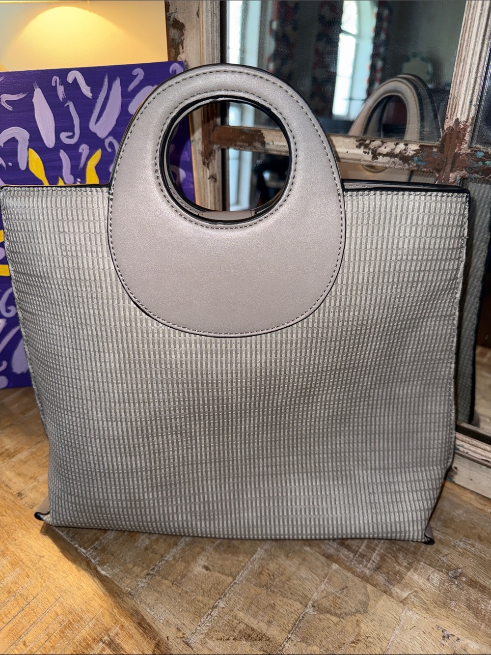 Moda Luxe Gray Circular-Handle Tote